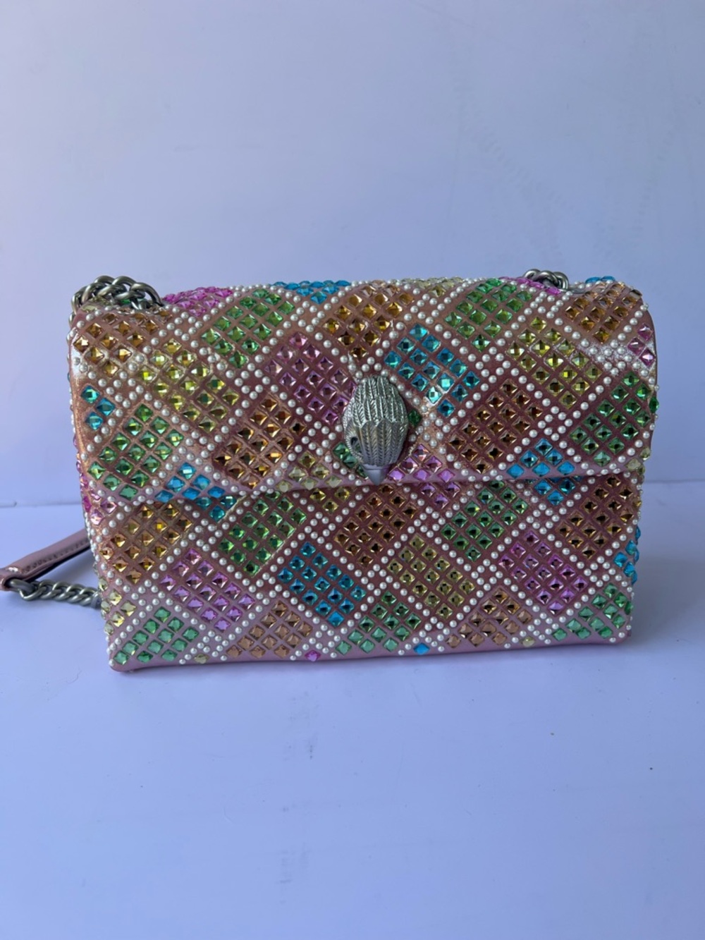 Kurt Geiger London Kensington Embellished Rainbow Crystal Shoulder Bag - Picture 2 of 8